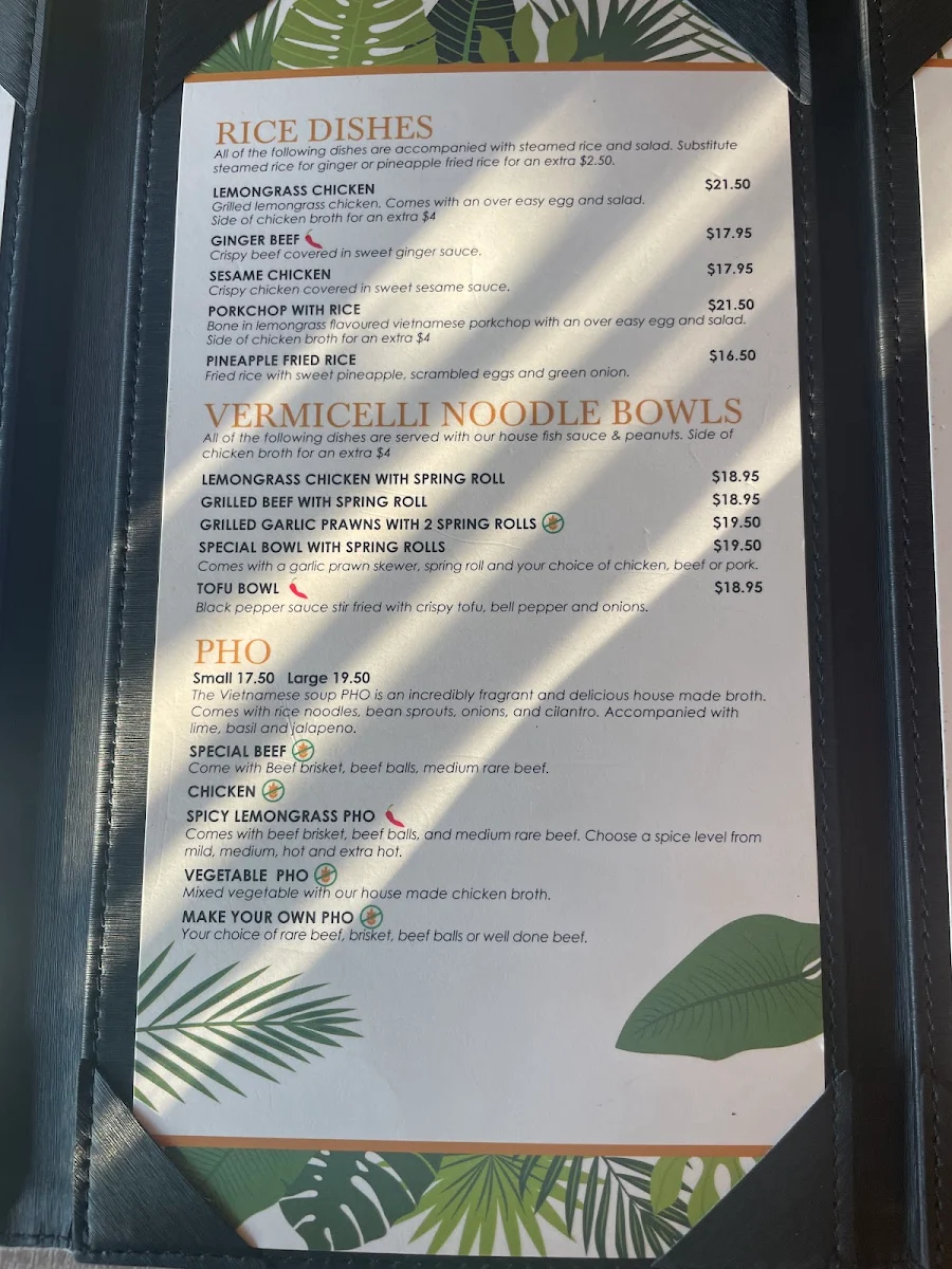 Menu, Basil Leaf Asian Fusion Restaurant - Highway 97 Noodle House