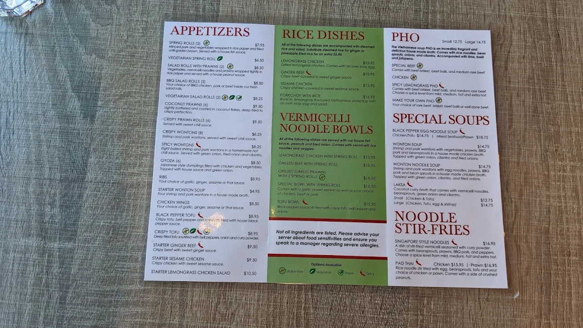 Menu, Basil Leaf Asian Fusion Restaurant - Highway 97 Noodle House