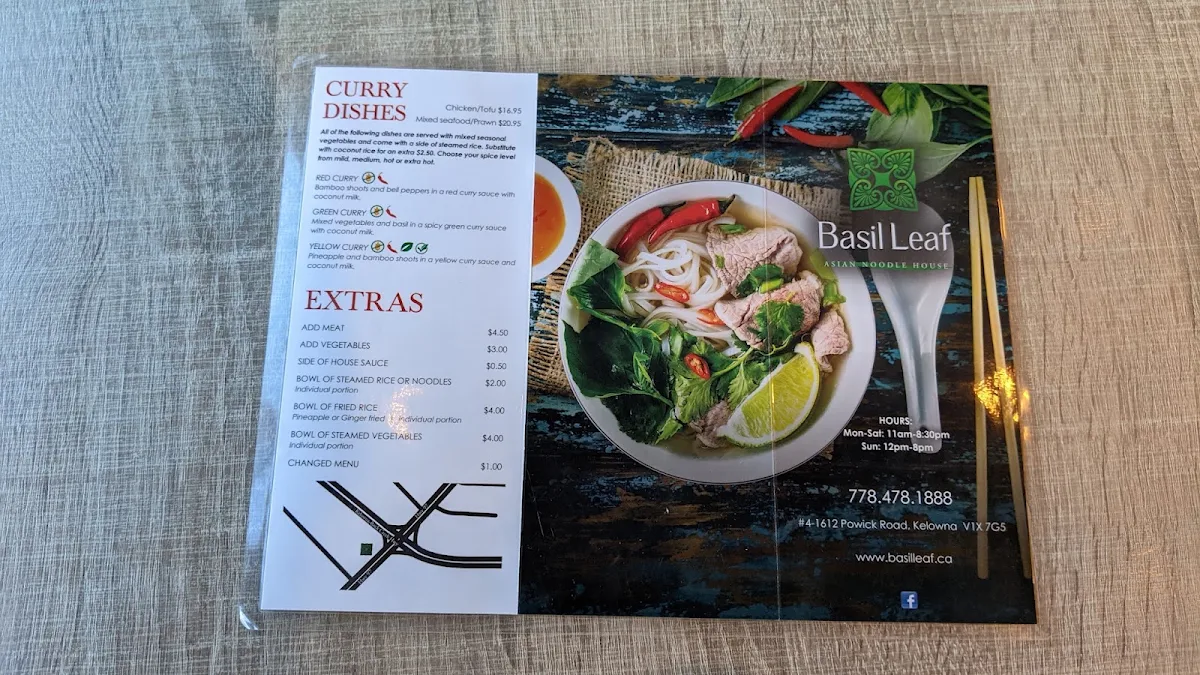 Menu, Basil Leaf Asian Fusion Restaurant - Highway 97 Noodle House