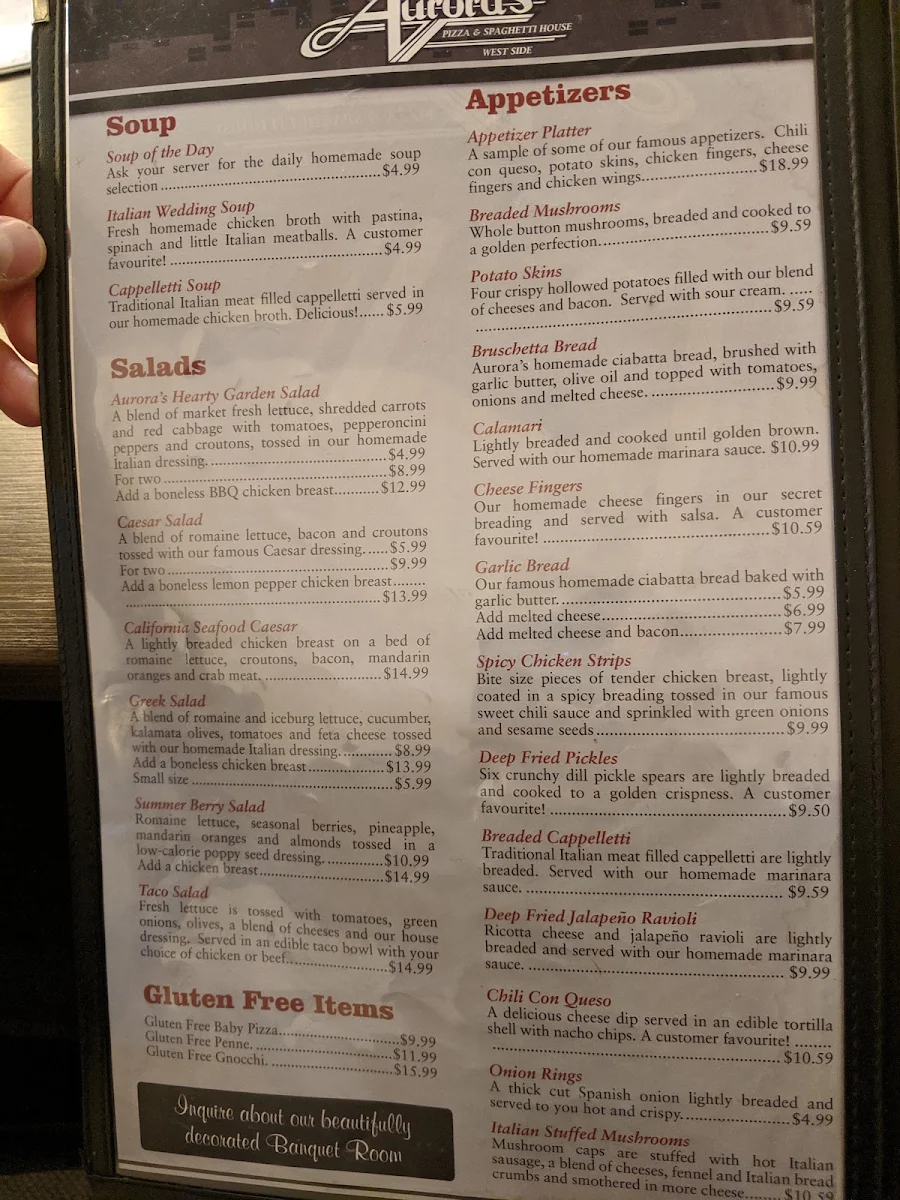 Menu, Aurora's Westside