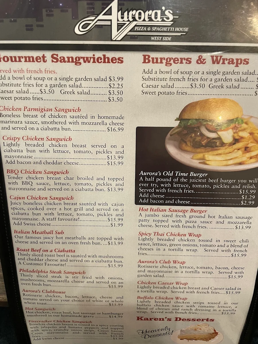Menu, Aurora's Westside