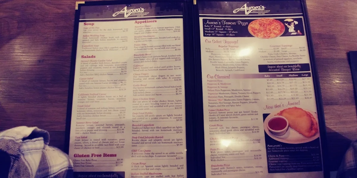 Menu, Aurora's Westside