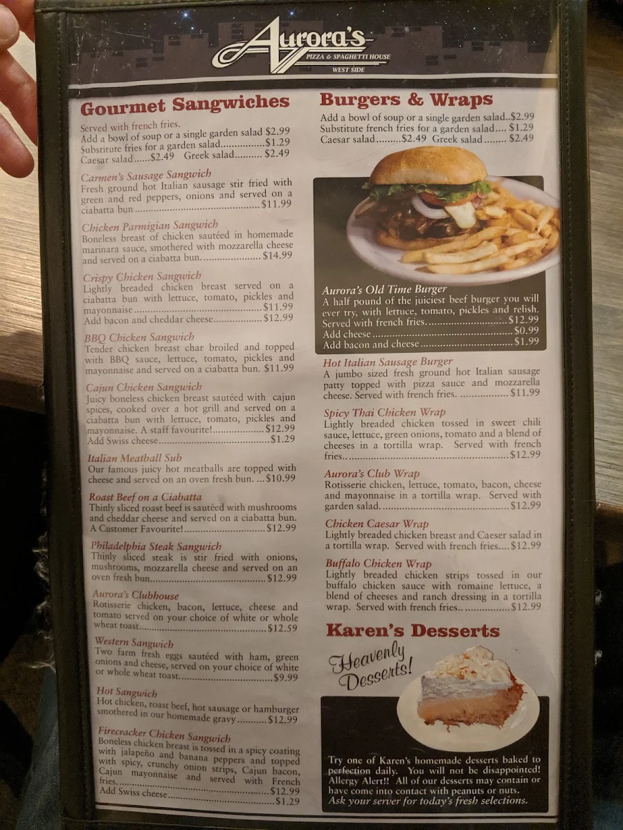 Menu, Aurora's Westside