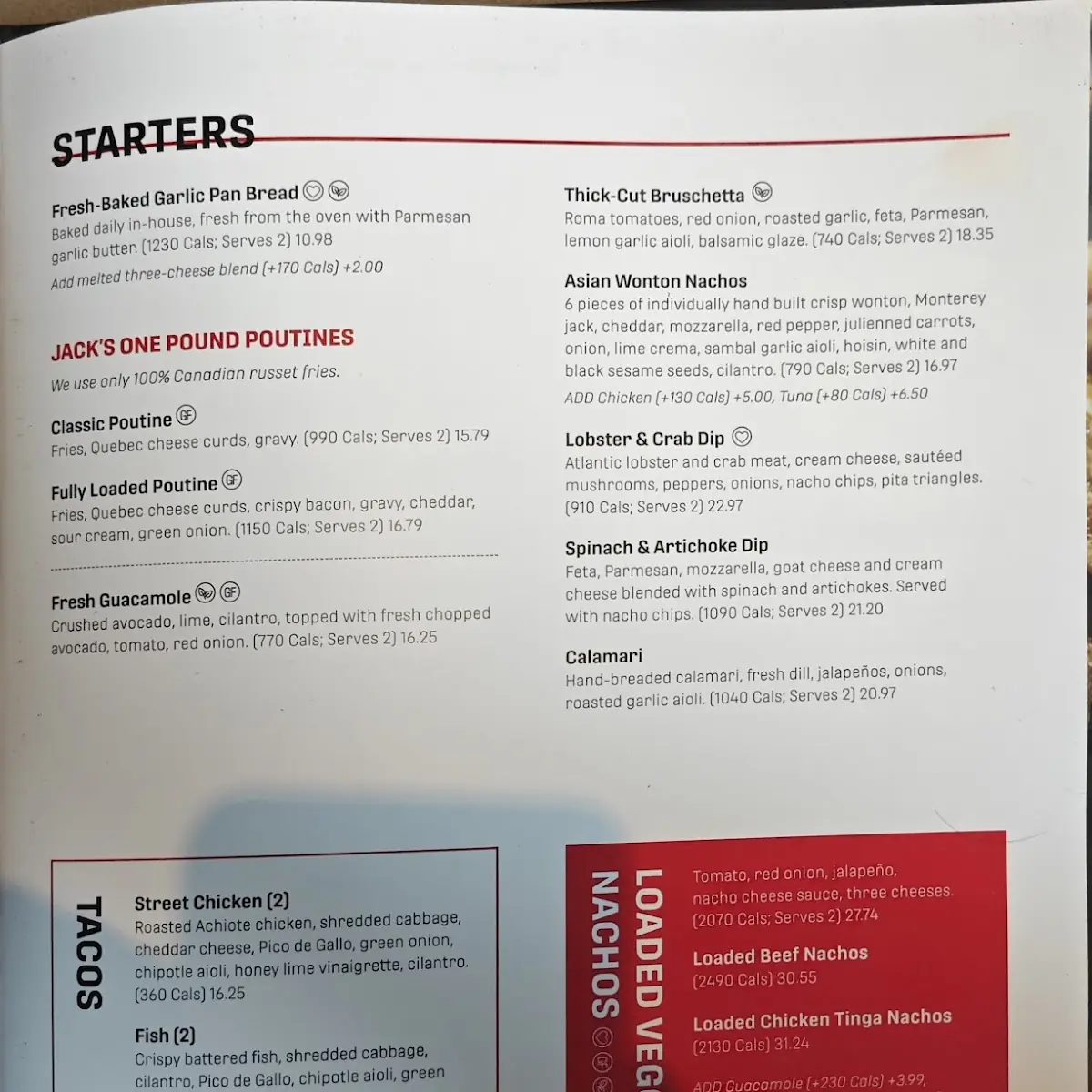 Menu, Jack Astor's Bar & Grill Front Street