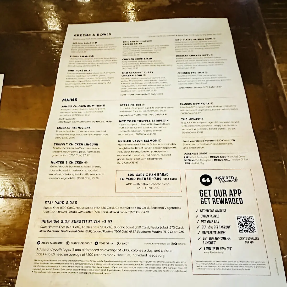 Menu, Jack Astor's Bar & Grill Front Street