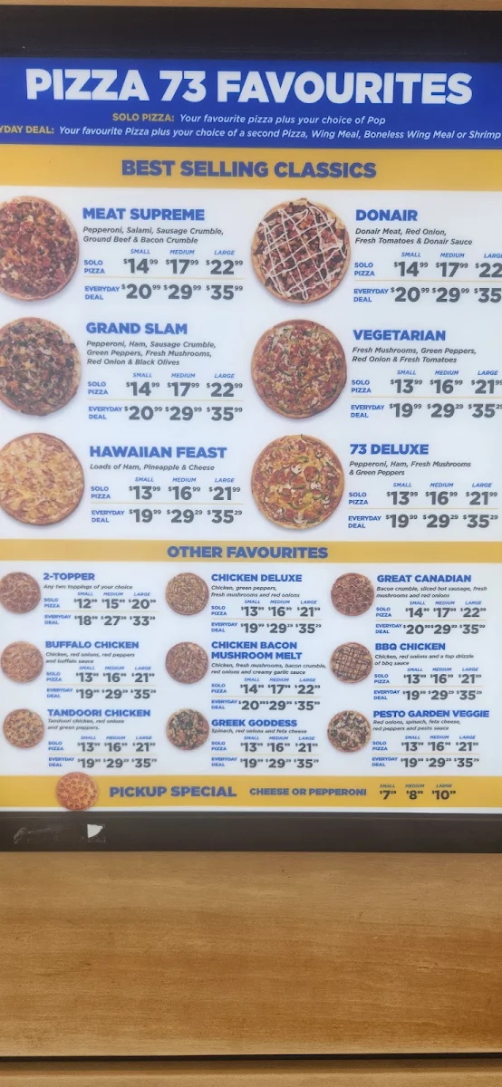 Menu, Pizza 73