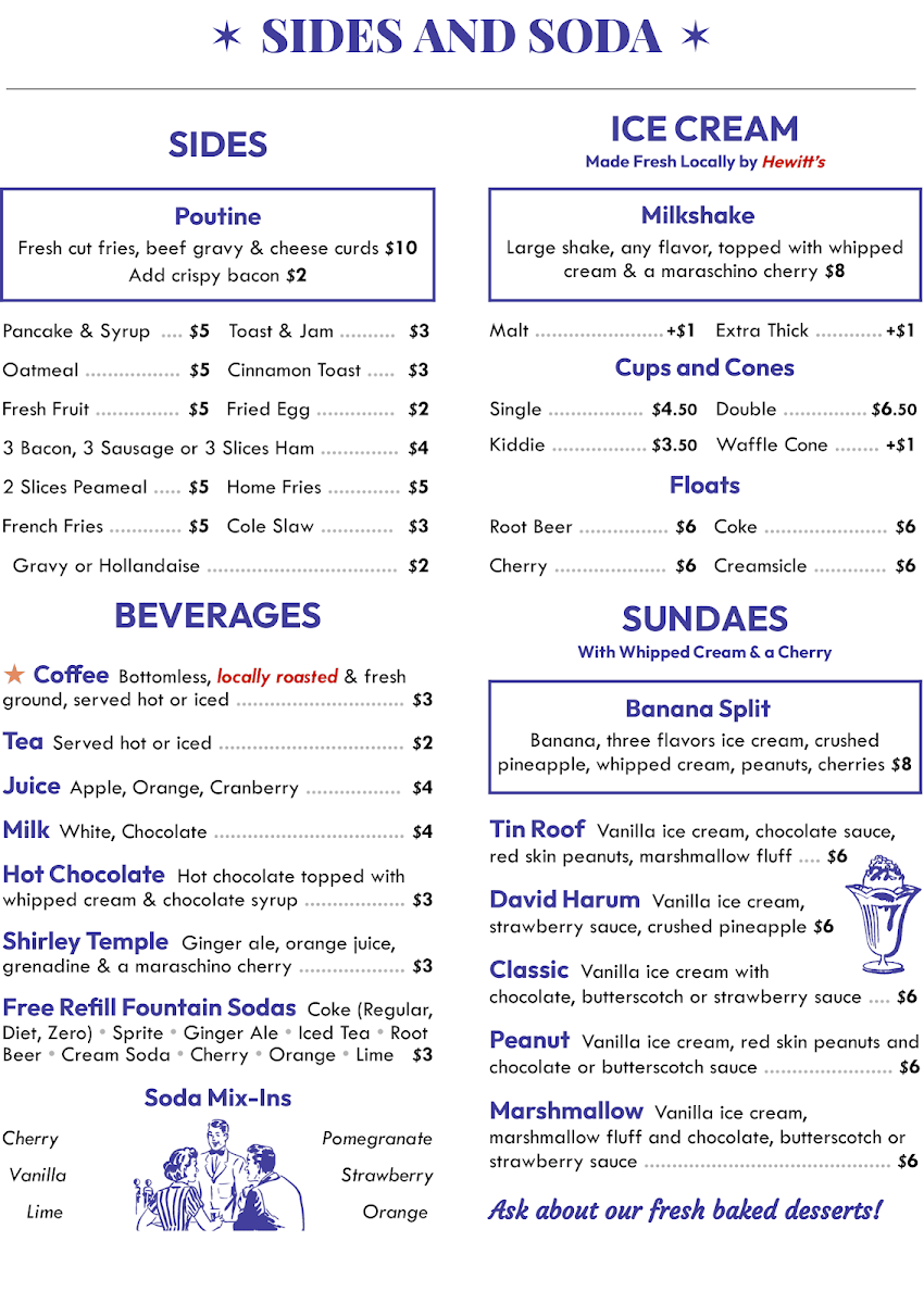Menu, Passmores Diner