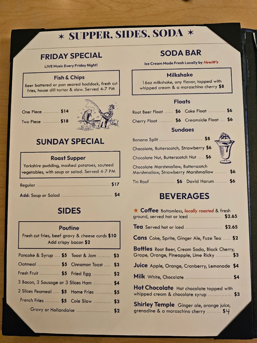 Menu, Passmores Diner