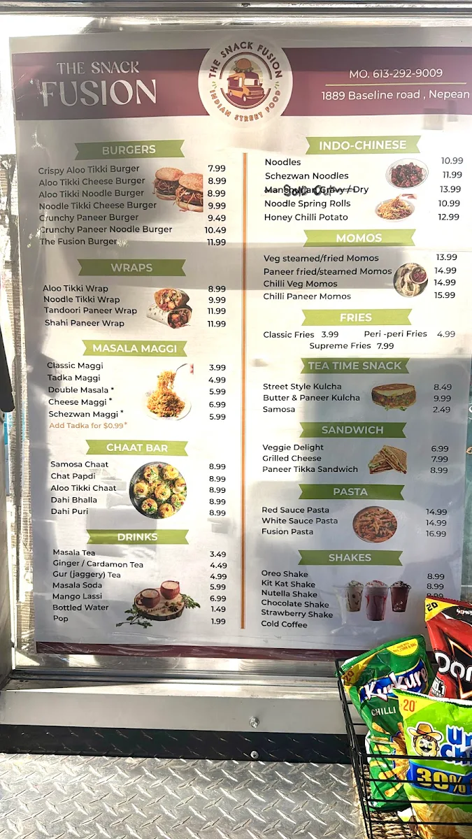 Menu, The Snack Fusion | Indian Food Truck