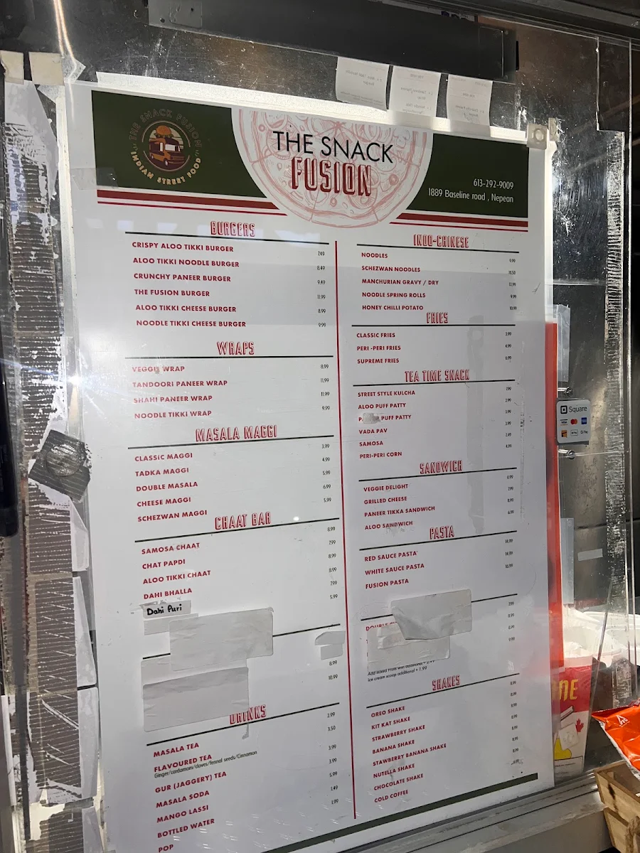 Menu, The Snack Fusion | Indian Food Truck