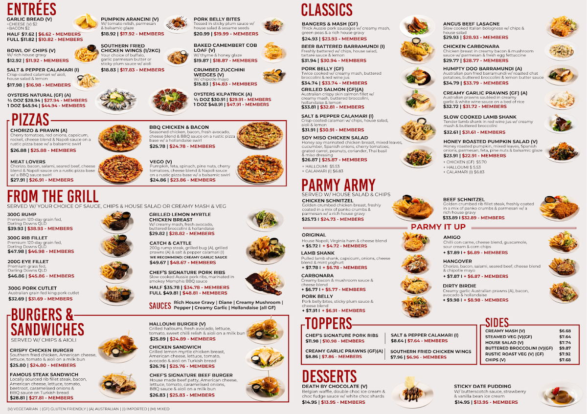 Menu, Maroochy Bridge Hotel