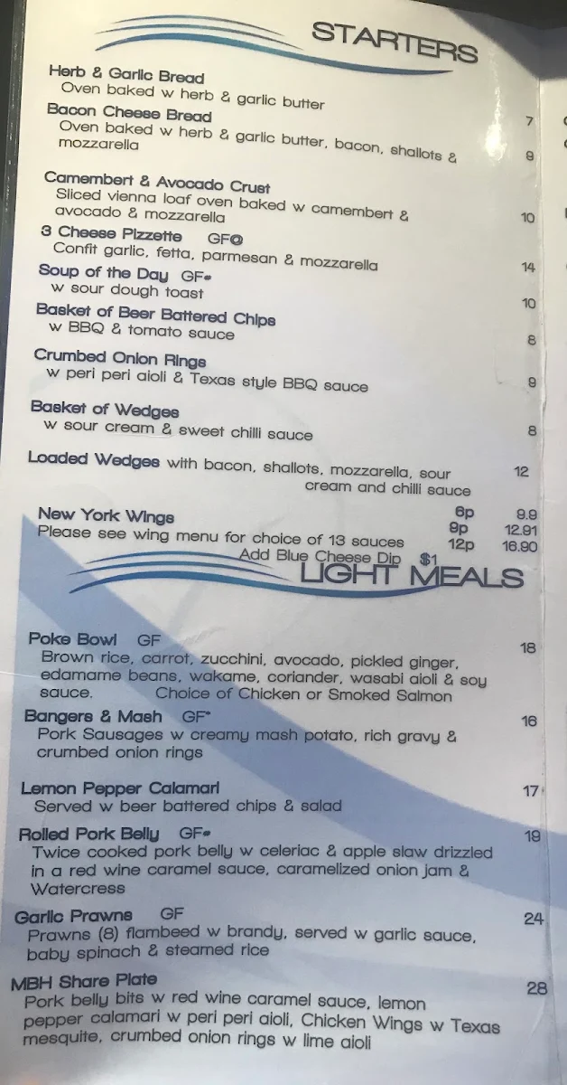 Menu, Maroochy Bridge Hotel
