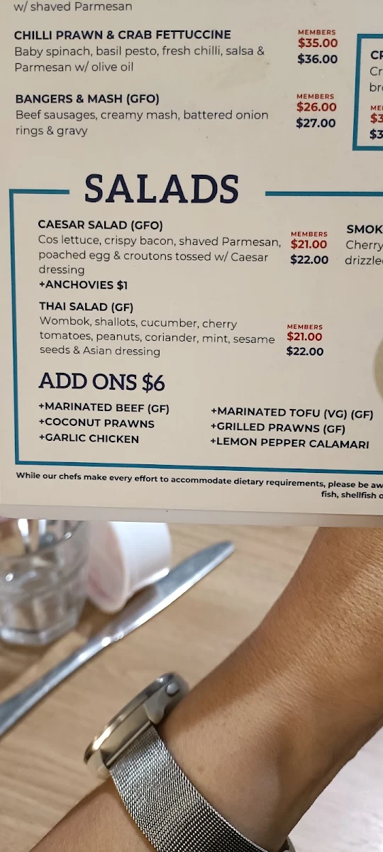 Menu, Maroochy Bridge Hotel