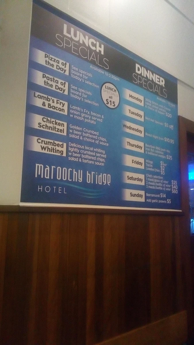 Menu, Maroochy Bridge Hotel