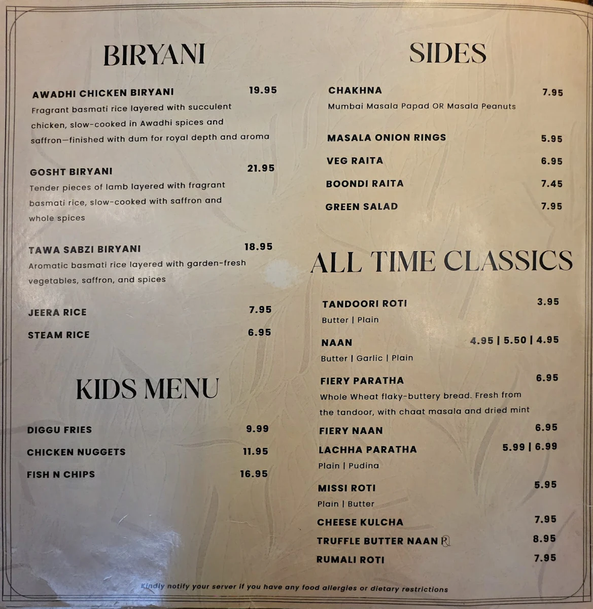 Menu, Rutba - Modern Indian Restaurant + Bar