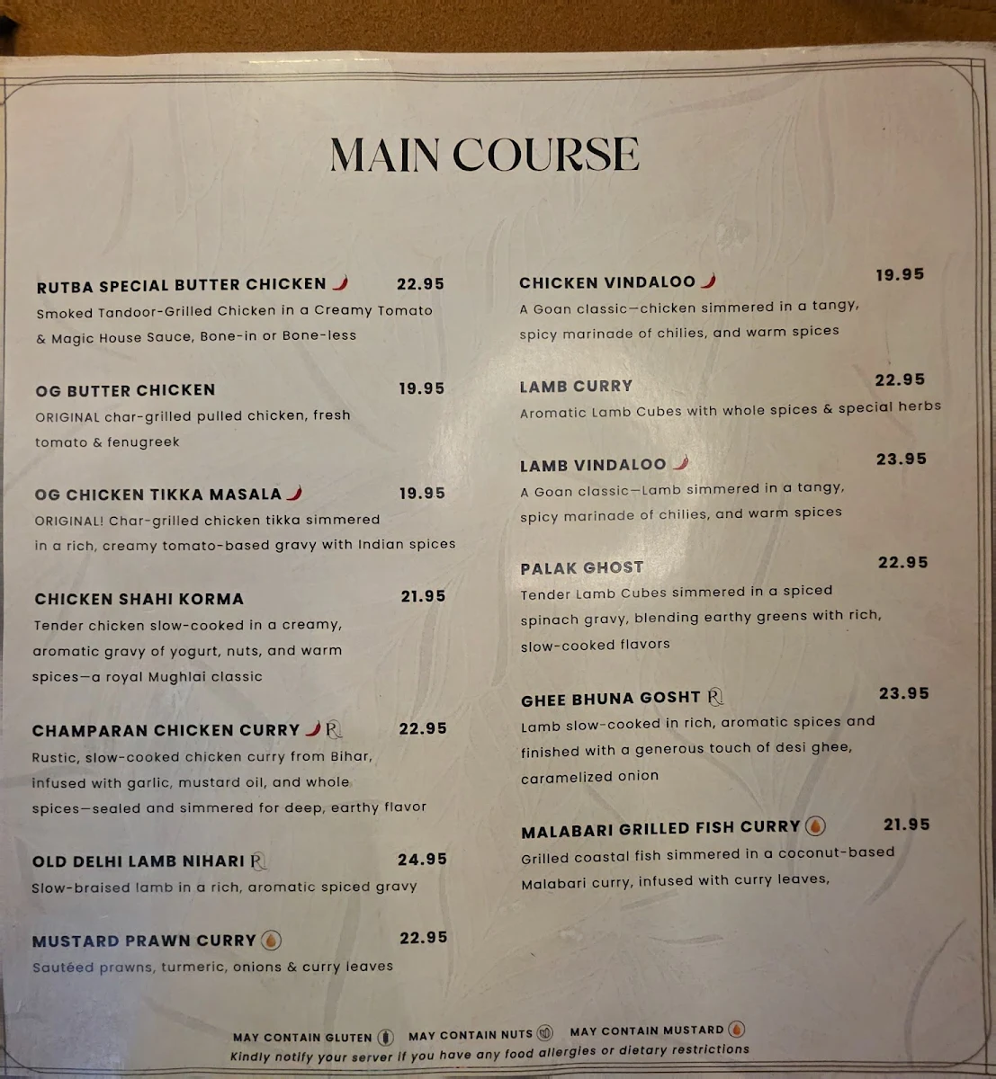 Menu, Rutba - Modern Indian Restaurant + Bar