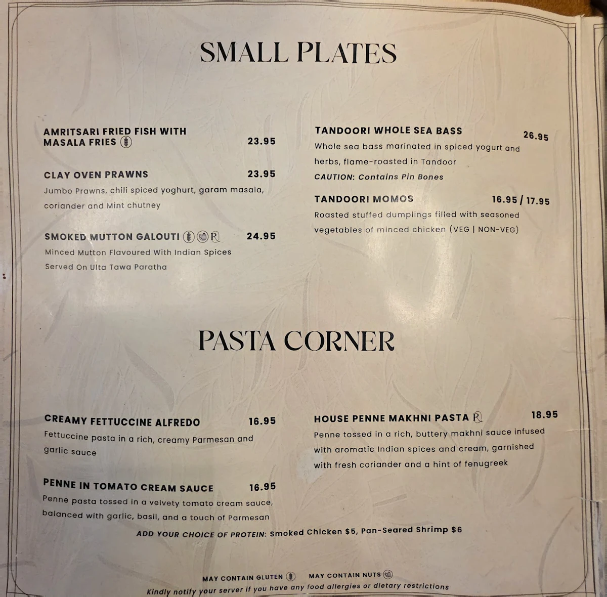 Menu, Rutba - Modern Indian Restaurant + Bar