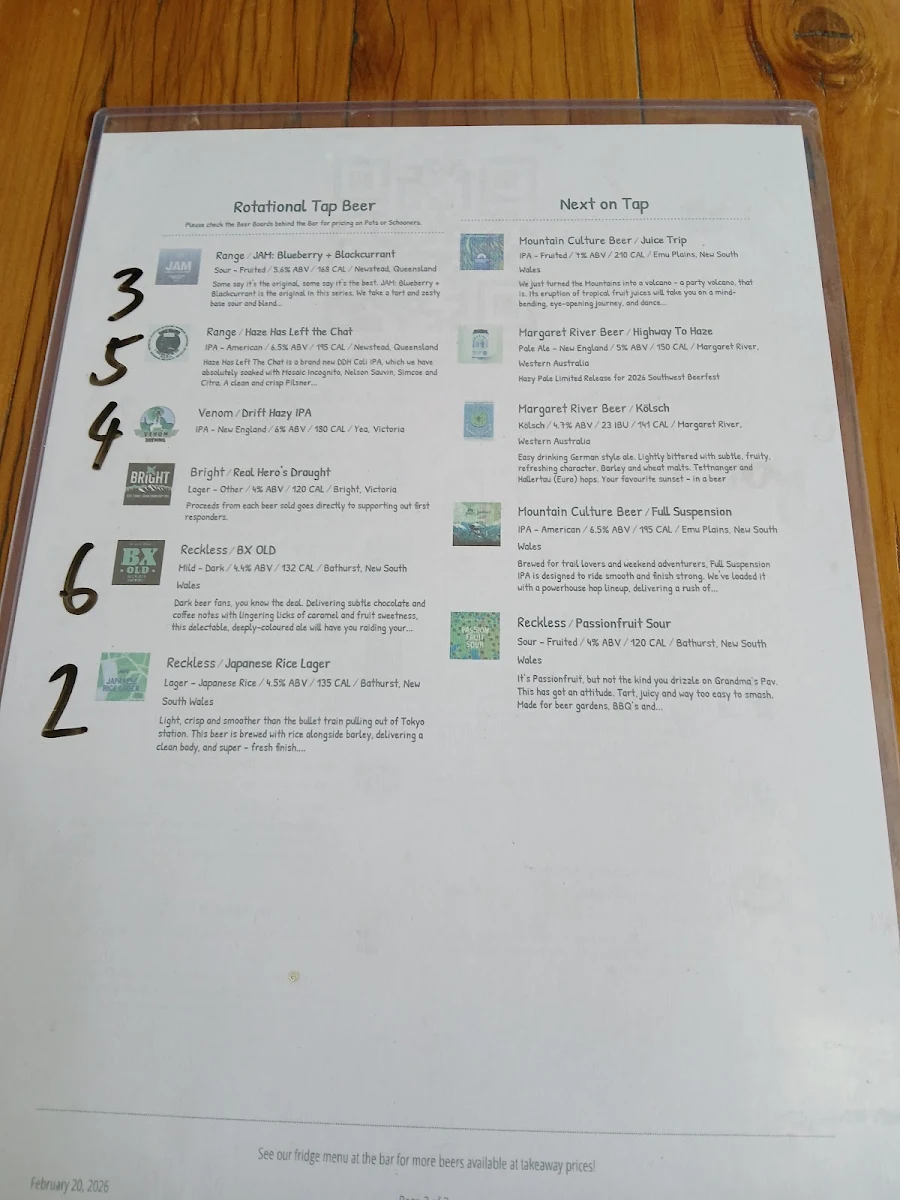 Menu, The Goods Shed