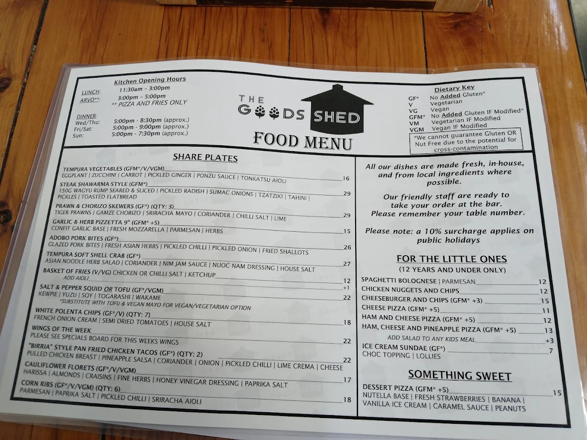 Menu, The Goods Shed