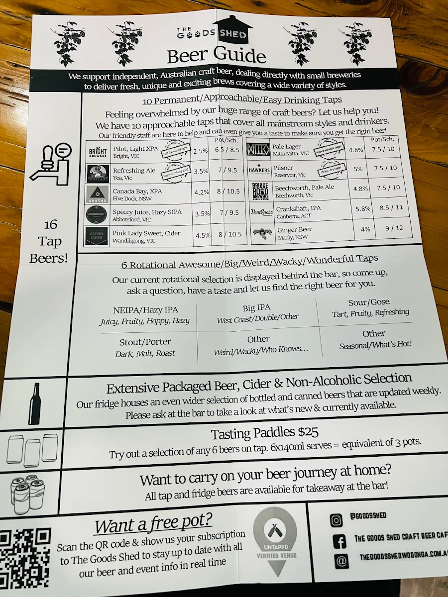Menu, The Goods Shed