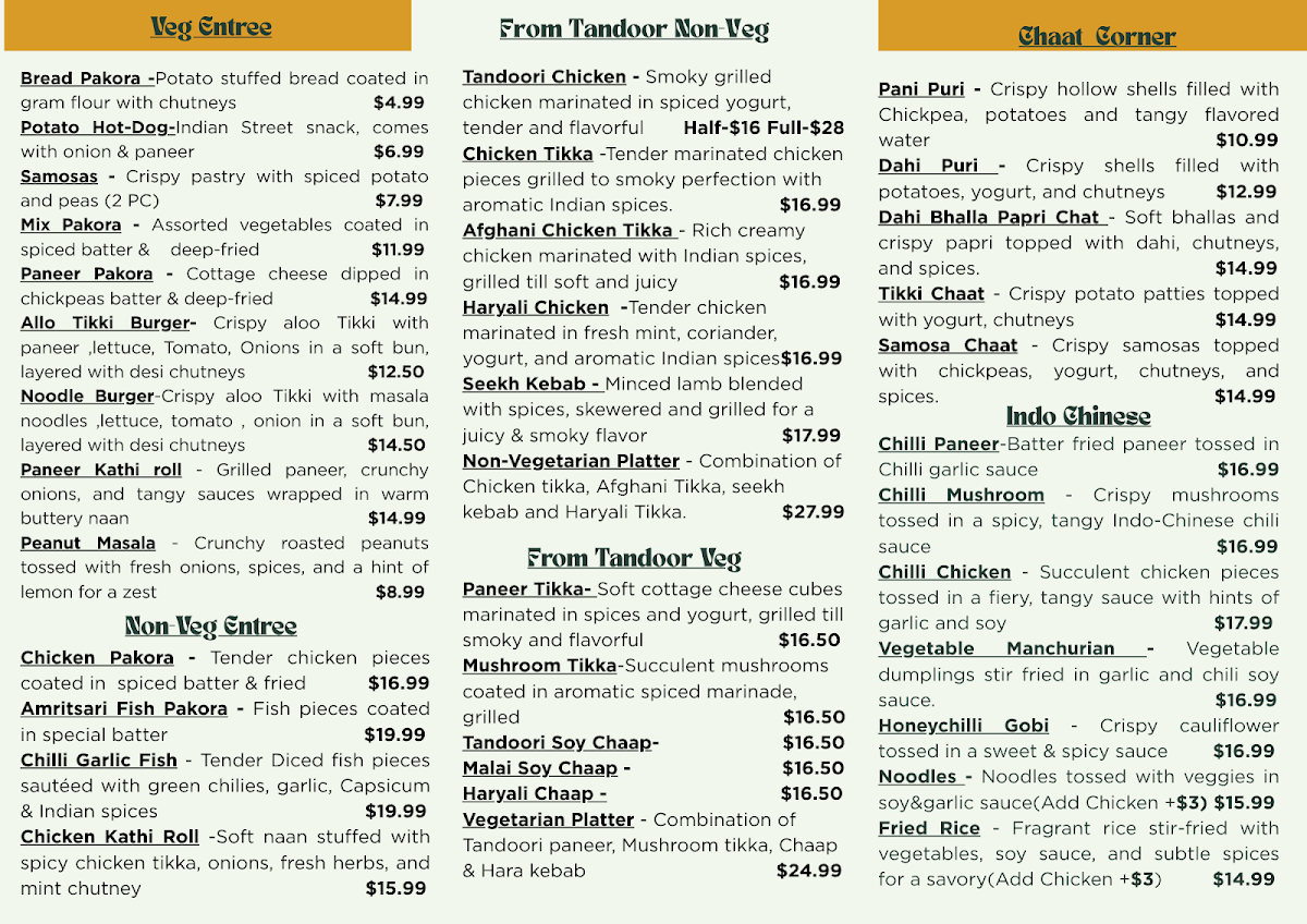 Menu, Punjabi Tadka