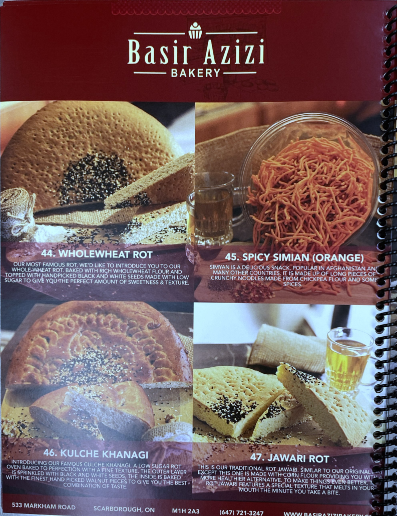 Menu, Basir Azizi Bakery