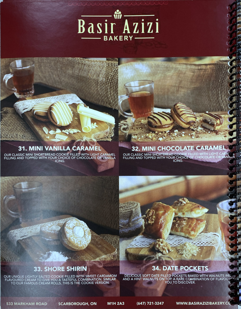 Menu, Basir Azizi Bakery
