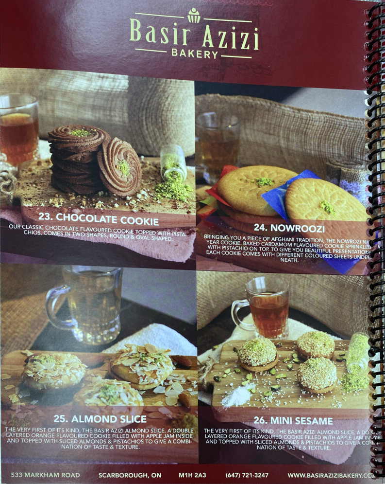 Menu, Basir Azizi Bakery