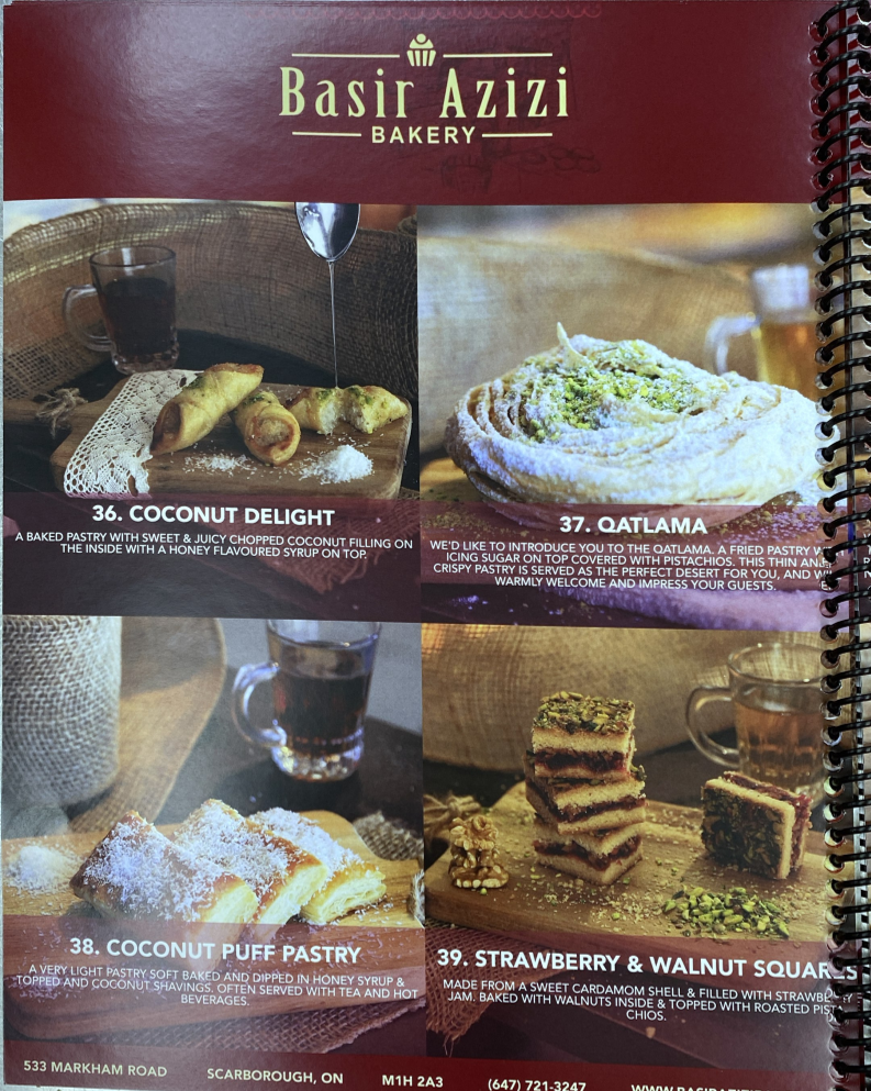 Menu, Basir Azizi Bakery