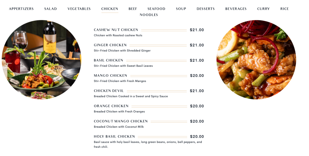 Menu, Thairoomgrand York Mills