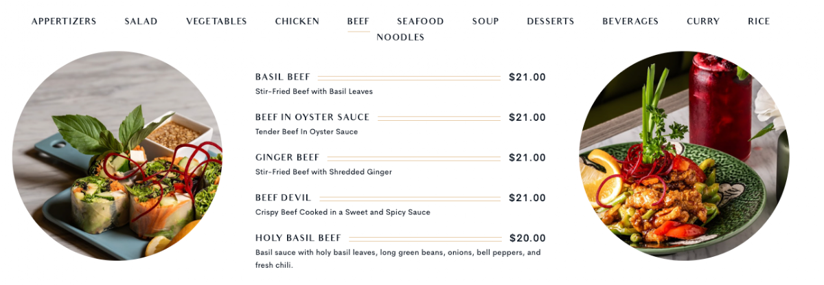 Menu, Thairoomgrand York Mills