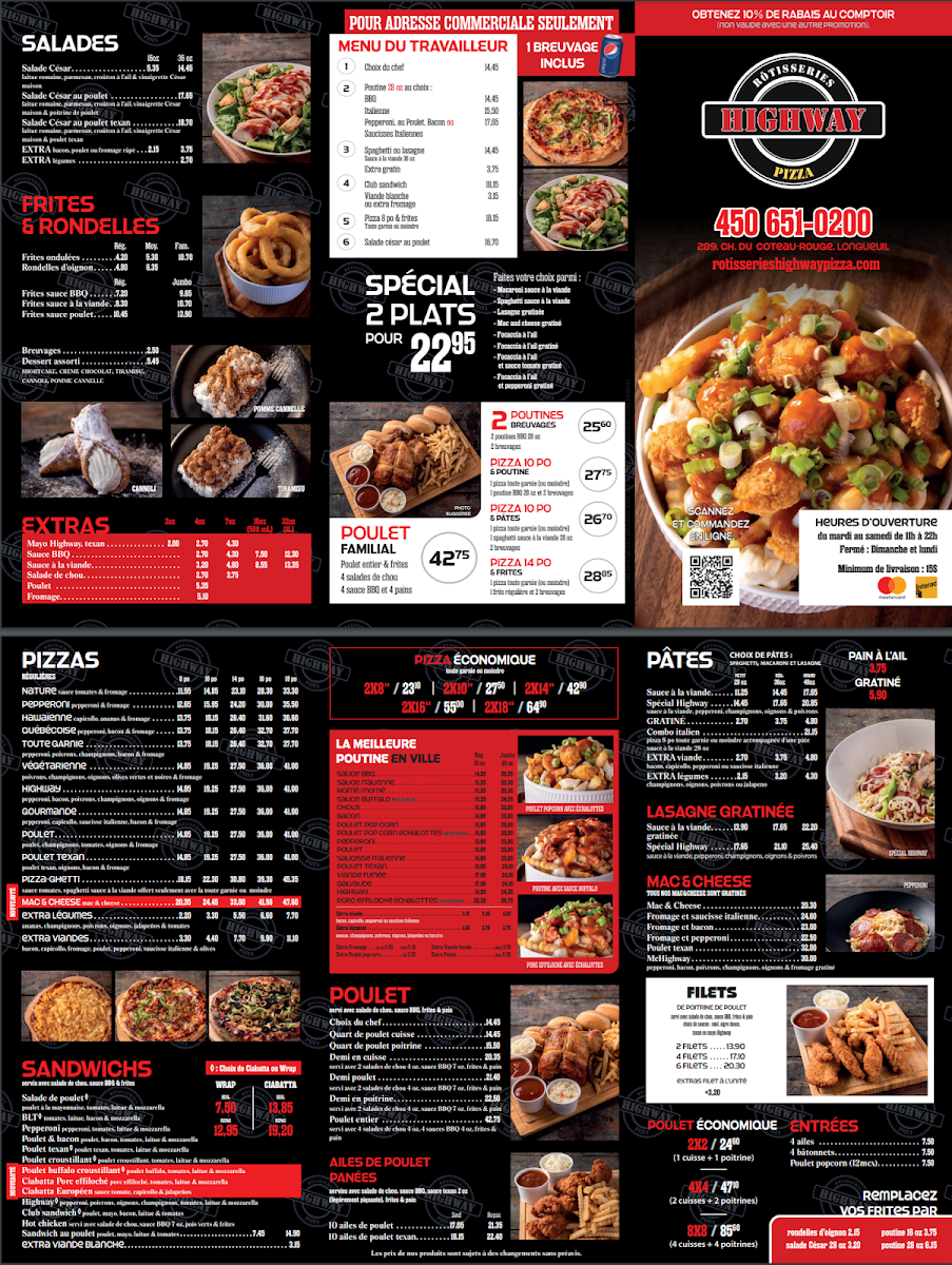 Menu, Rotisseries Highway Pizza