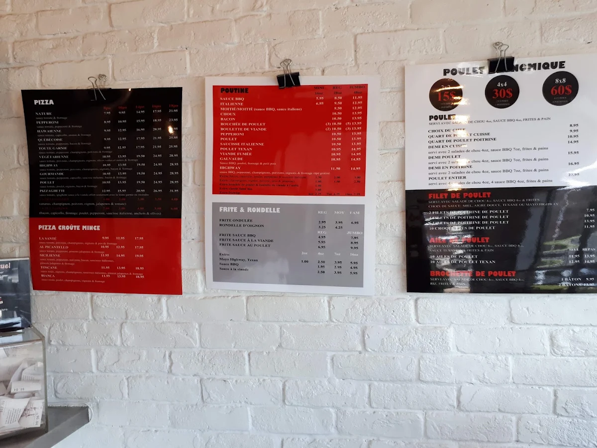 Menu, Rotisseries Highway Pizza