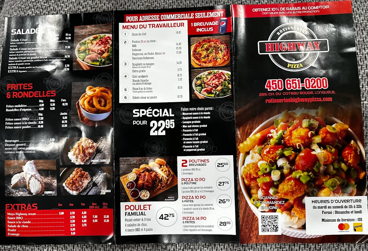Menu, Rotisseries Highway Pizza