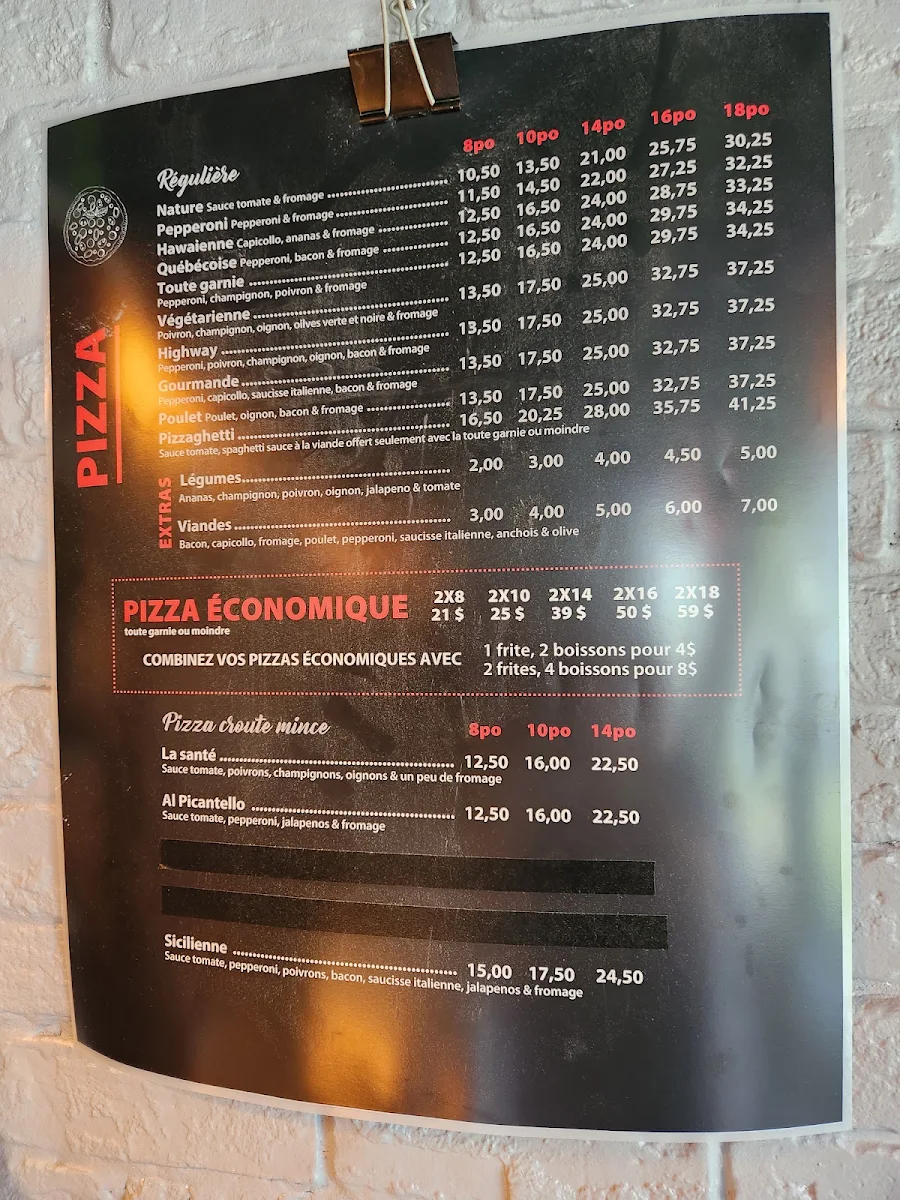 Menu, Rotisseries Highway Pizza