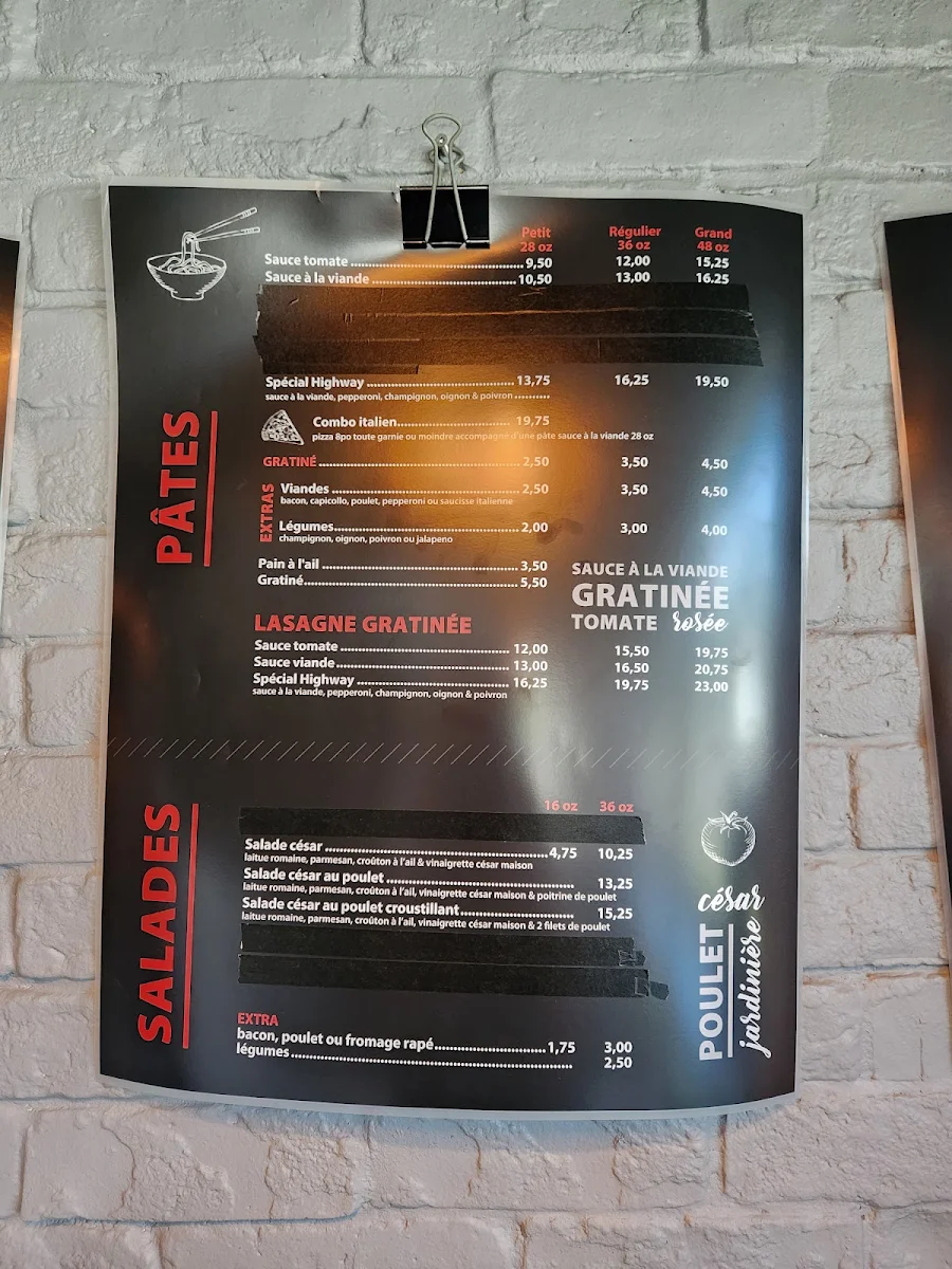Menu, Rotisseries Highway Pizza