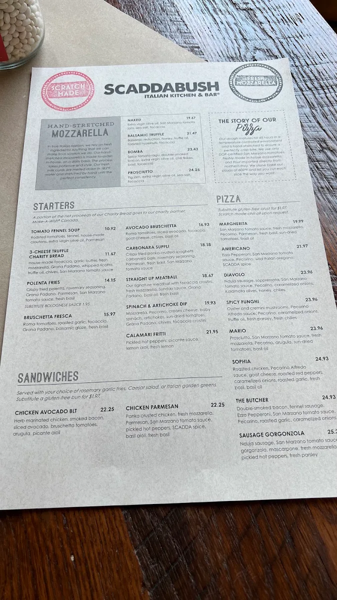 Menu, Scaddabush Italian Kitchen & Bar Don Mills