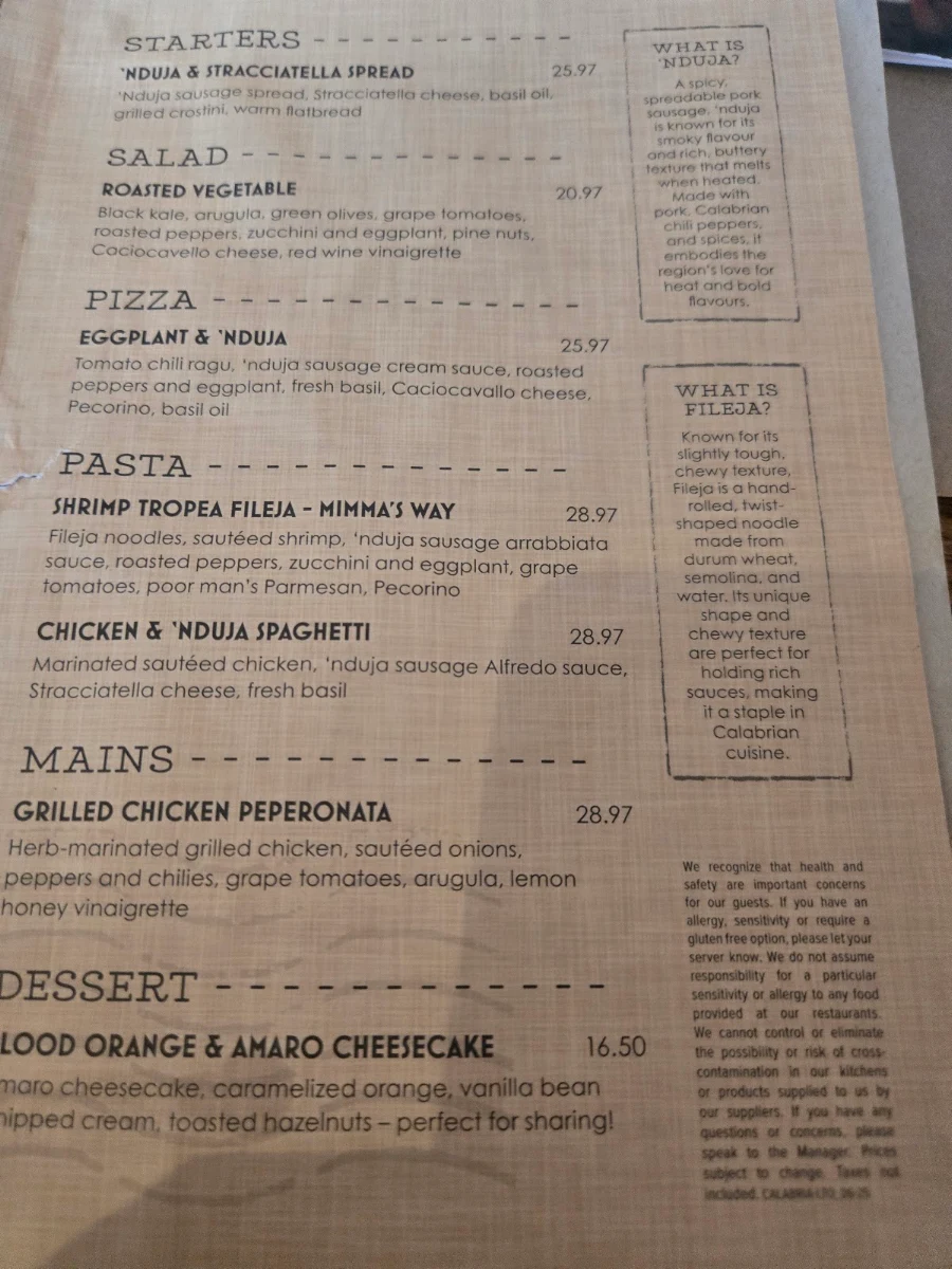 Menu, Scaddabush Italian Kitchen & Bar Don Mills