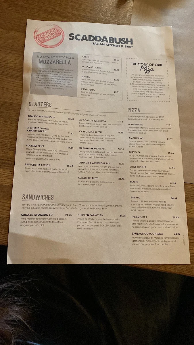 Menu, Scaddabush Italian Kitchen & Bar Don Mills