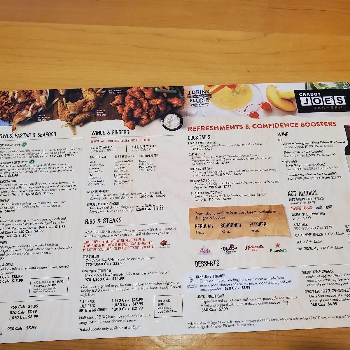 Menu, Crabby Joe's Bar • Grill