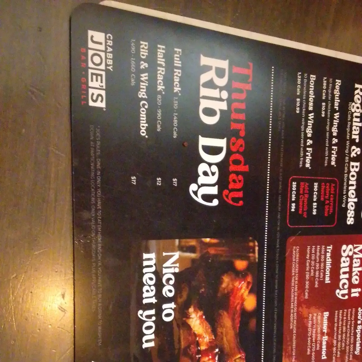 Menu, Crabby Joe's Bar • Grill
