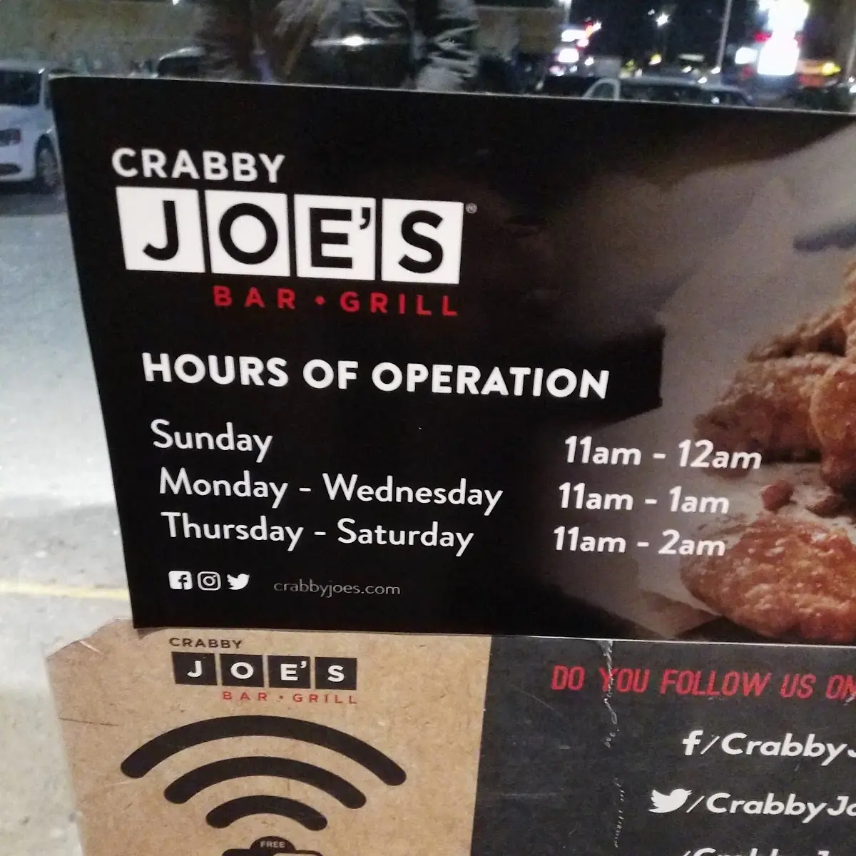 Menu, Crabby Joe's Bar • Grill