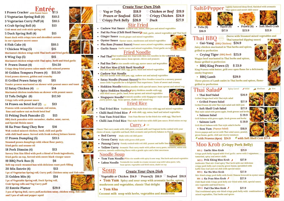 Menu, Aura Thai Restaurant (Narrabeen)