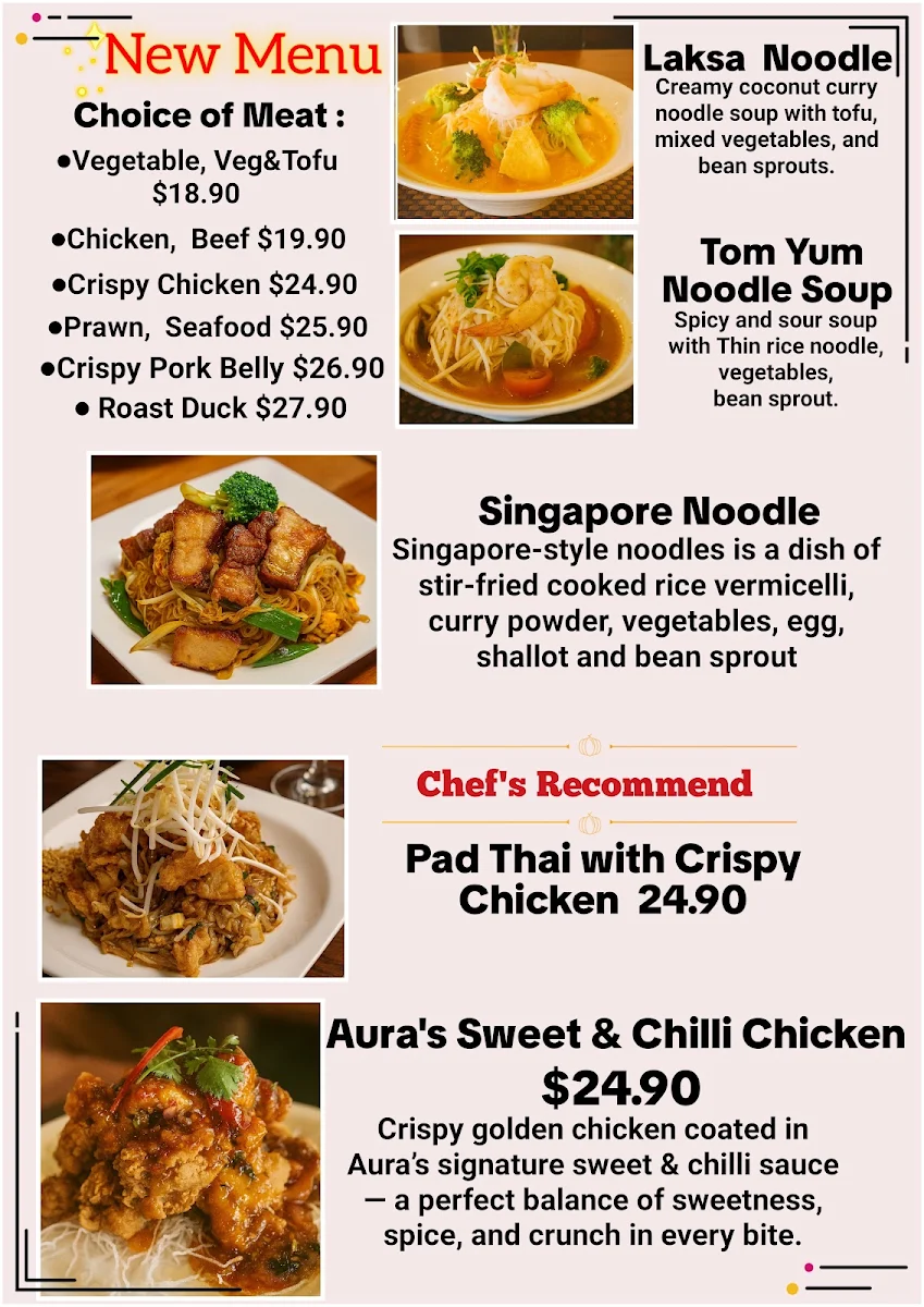 Menu, Aura Thai Restaurant (Narrabeen)