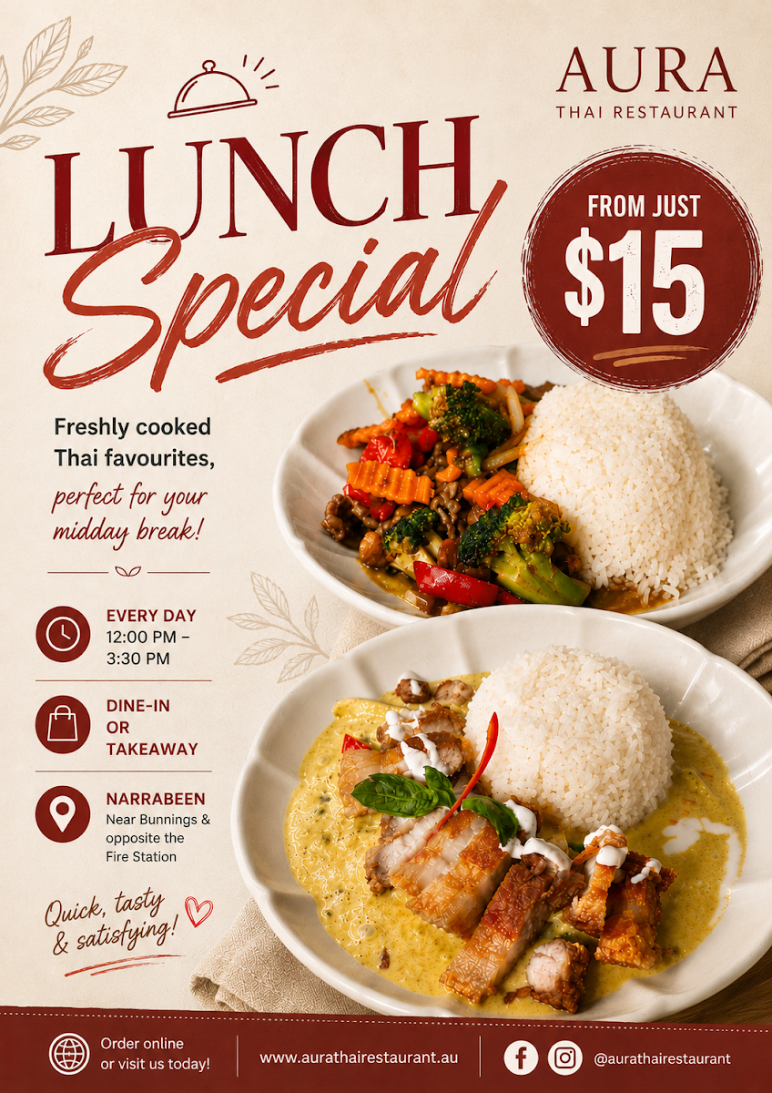 Menu, Aura Thai Restaurant (Narrabeen)