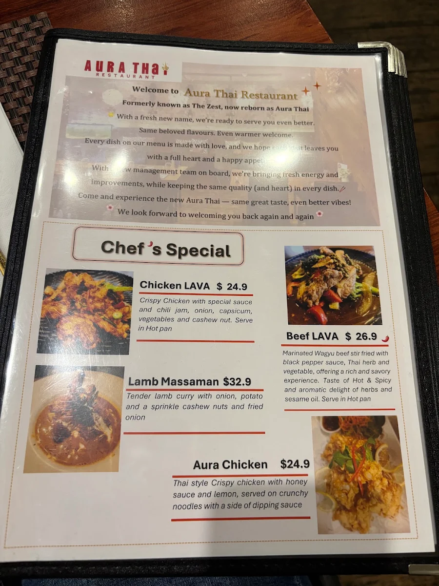 Menu, Aura Thai Restaurant (Narrabeen)