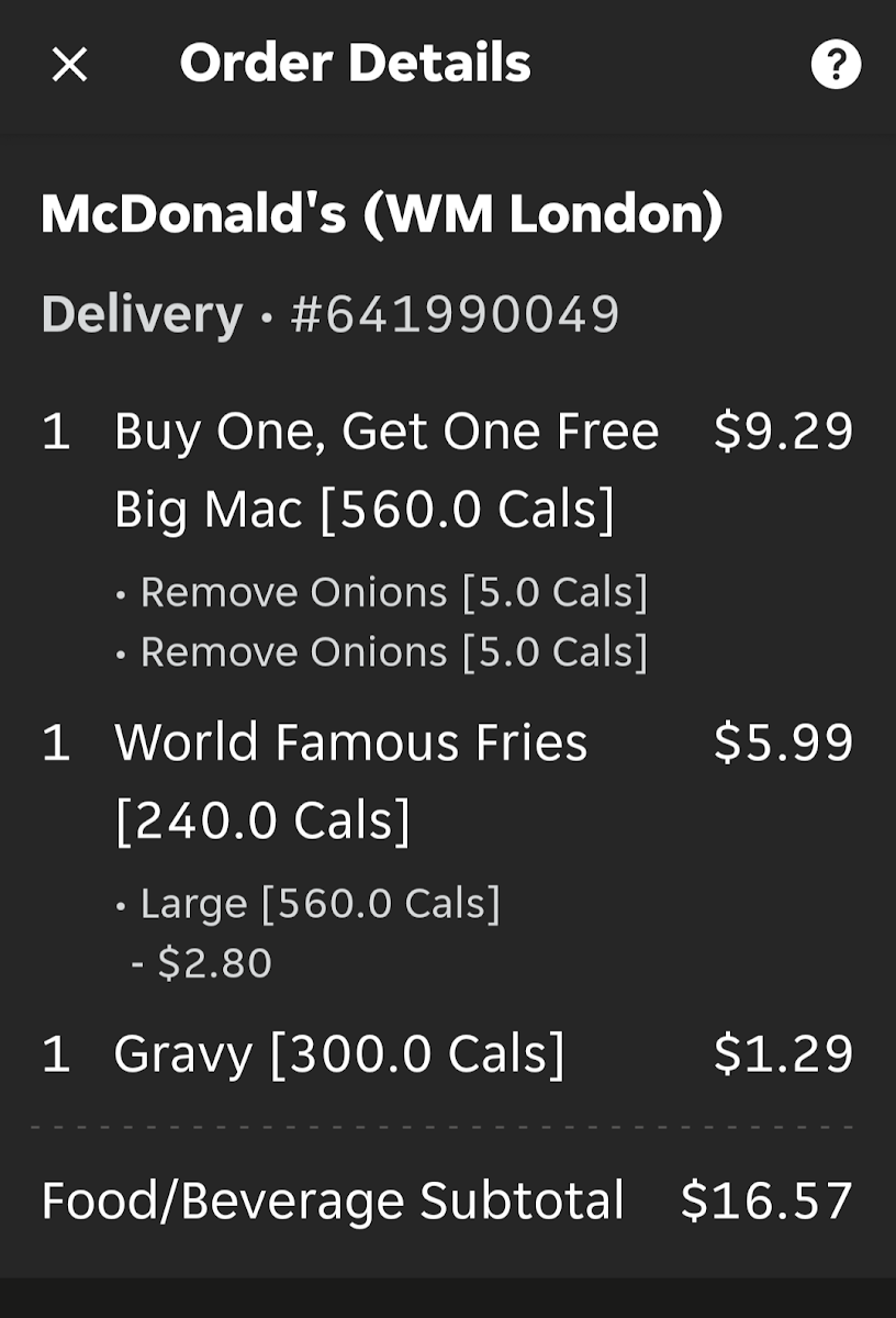 Menu, McDonald's