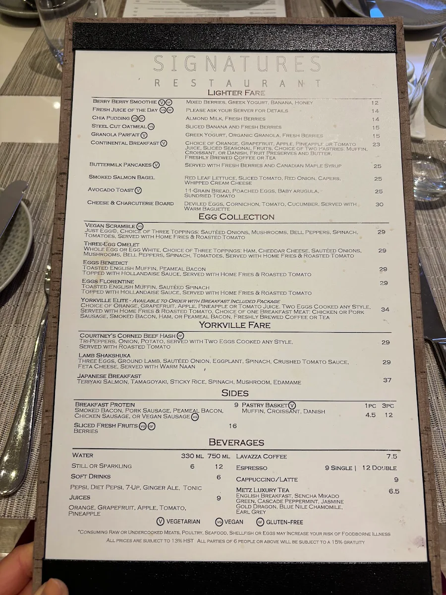 Menu, Signatures Restaurant