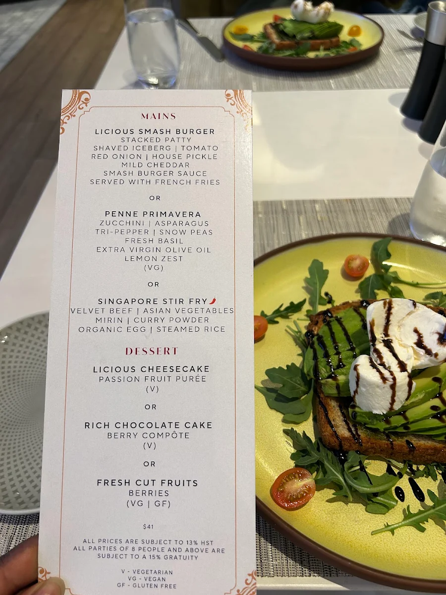 Menu, Signatures Restaurant