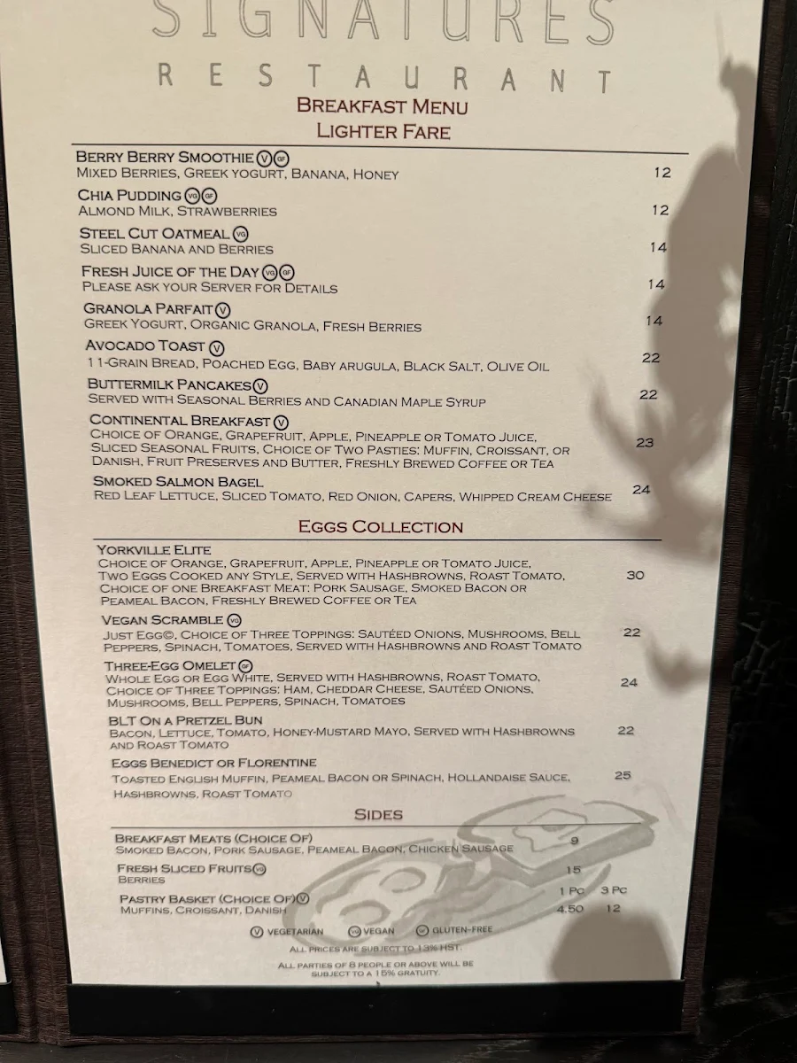 Menu, Signatures Restaurant